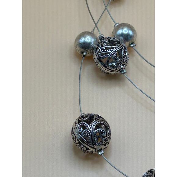 Vintage 3-Strand Silver Necklace/ Silver Bead Necklace/ Hand Crafted Necklace - Picture 2 of 2